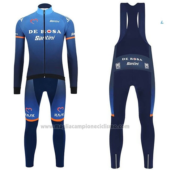 2019 Abbigliamento Ciclismo Casteli De Rosa Blu Manica Lunga e Salopette